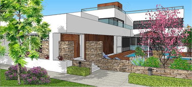 精品現代風格獨棟別墅建筑 帶屋頂花園和游泳池 景觀庭院su模型設計模型下載